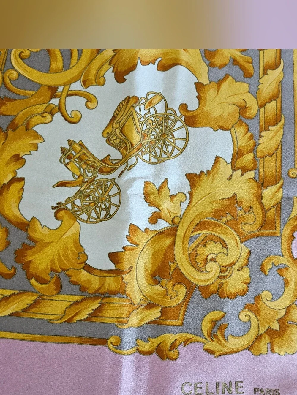 Celine Pink & Gold Baroque Silk Scarf